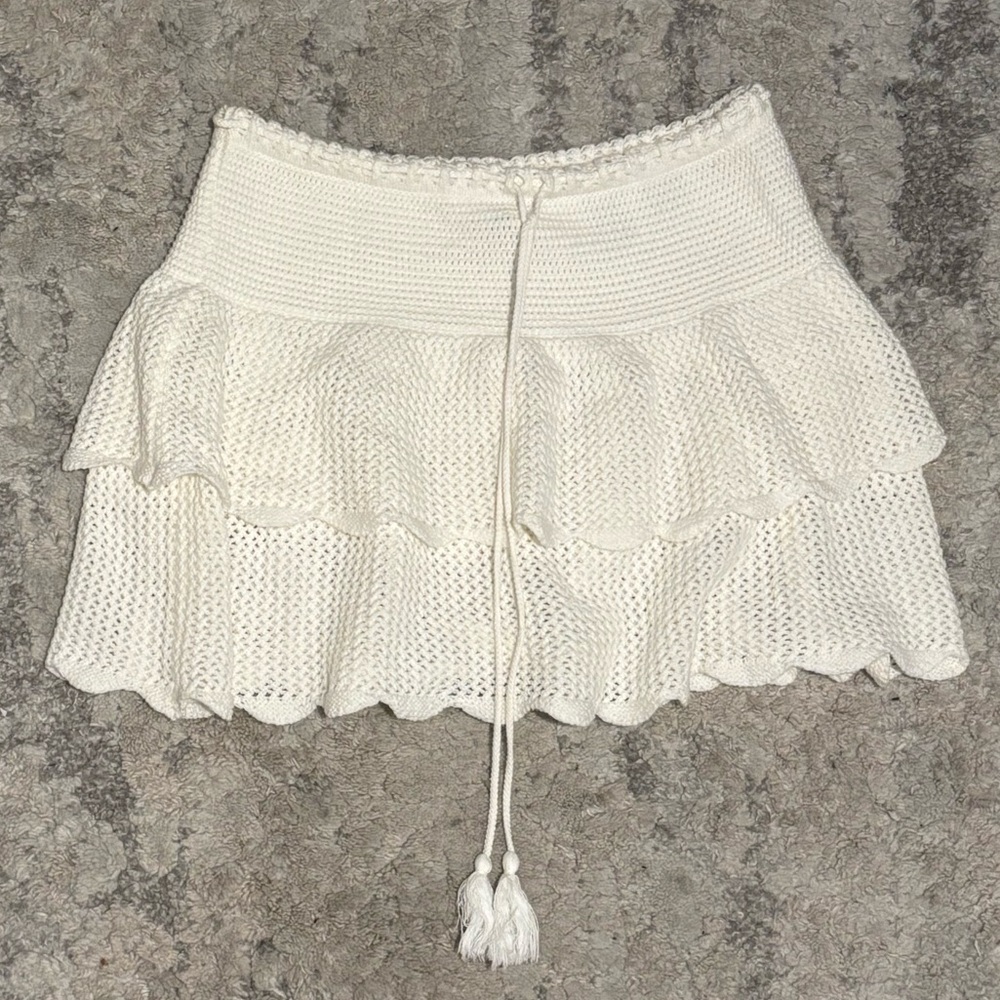 H&M Cream Crochet Tiered Mini Skirt